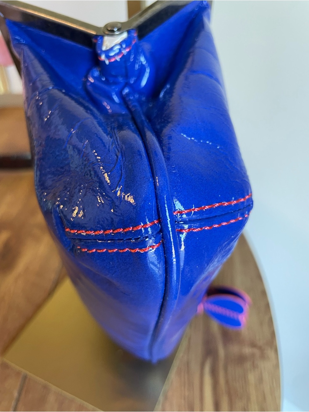 Vera Wang Bright Blue Patent Heart-Detail Frame Clutch - Picture 5 of 6
